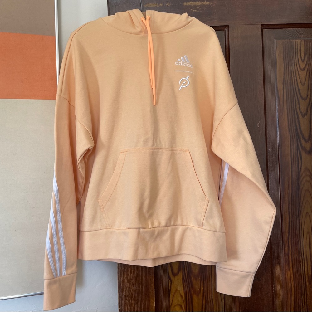 Adidas Peloton 3 Stripes Orange Hoodie Sweatshirt Medium